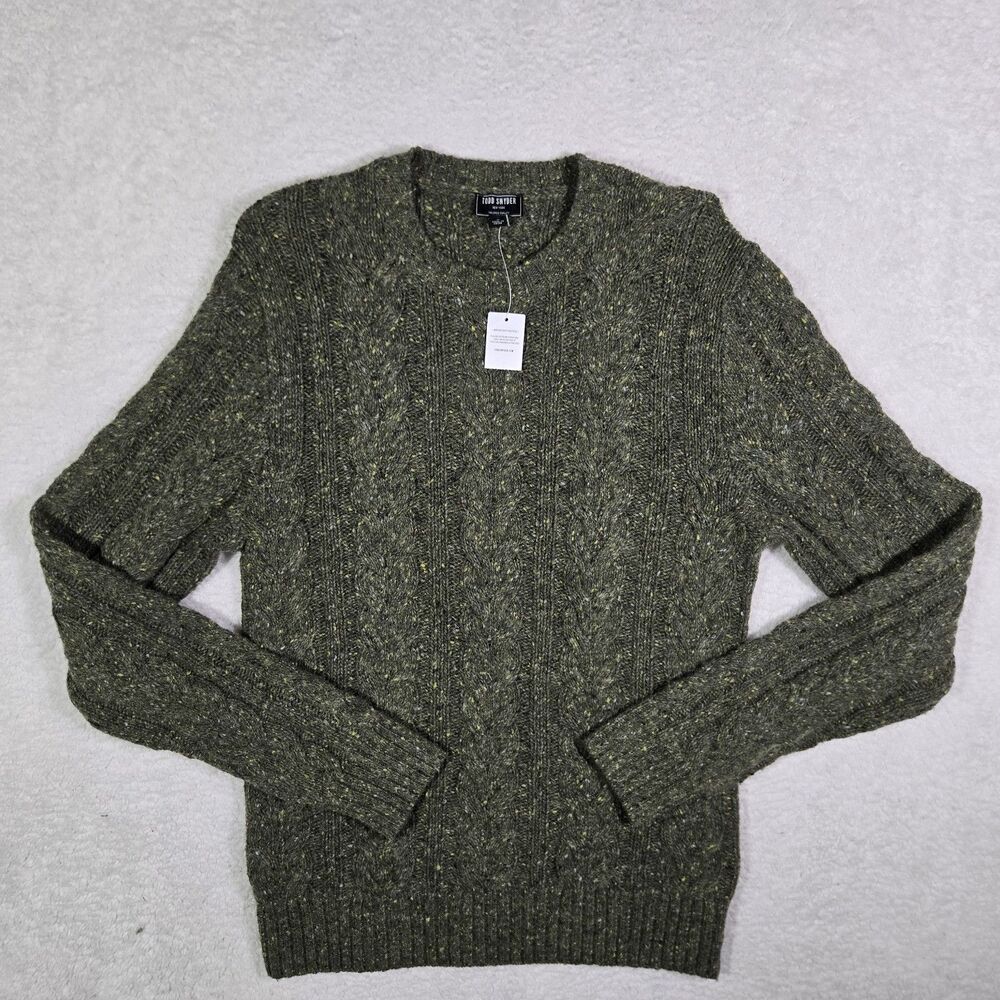 Todd Snyder Merino Wool Alpaca Nylon Cable Knit Mens Small Garden Green Sweater